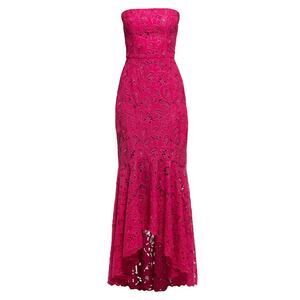 Shoshanna 'Gila' Pink Floral Lace High-Low Strapless Gown Size 0 - NWT